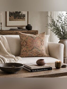 Pottery Barn Velvet Medallion Pillow 24” Boho Vintage Persian Style